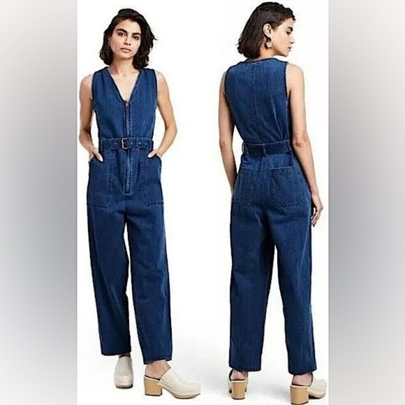 Rachel Comey x Target Belted Zip Front Blue Denim Jumpsuit Overalls Size 0 - Picture 1 of 12